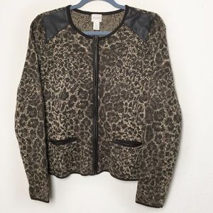 Chicos Snakeprint Gliterring Zip Up Jacket